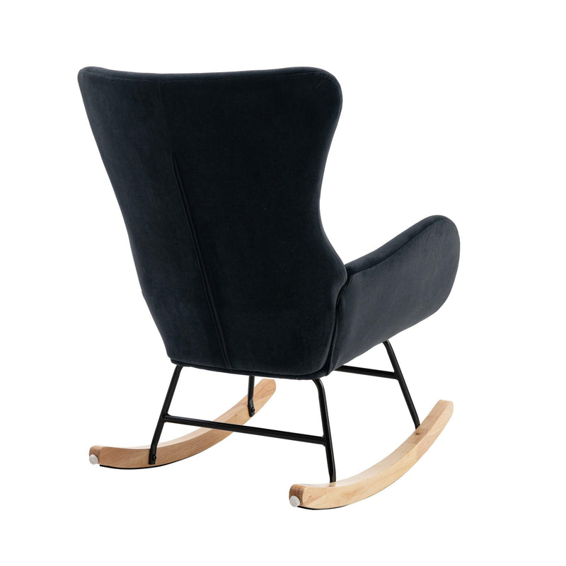 Velvet Fabric Padded Seat Rocking Chair With High Backrest And Armrests