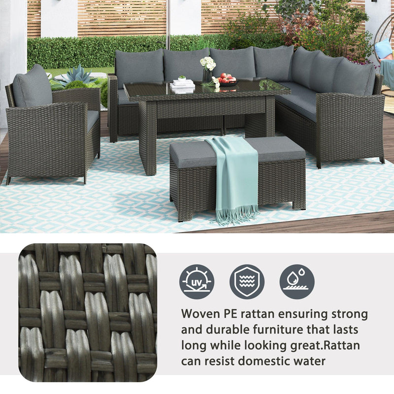 Patio Furniture Set, 6 PCS Outdoor Conversation Set, Dining Table Chair with Bench and Cushions(As same as WY000262AAE)