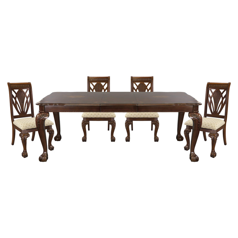 Dark Cherry Finish Formal Dining 5pc Set Table with Extension Leaf and 4x Side Chairs Upholstered Seat Traditional Design Furniture