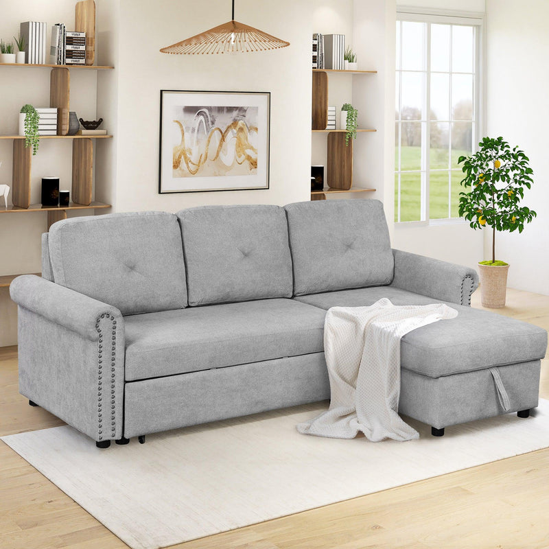 83"Modern Convertible Sleeper Sofa Bed withStorage Chaise,Gray