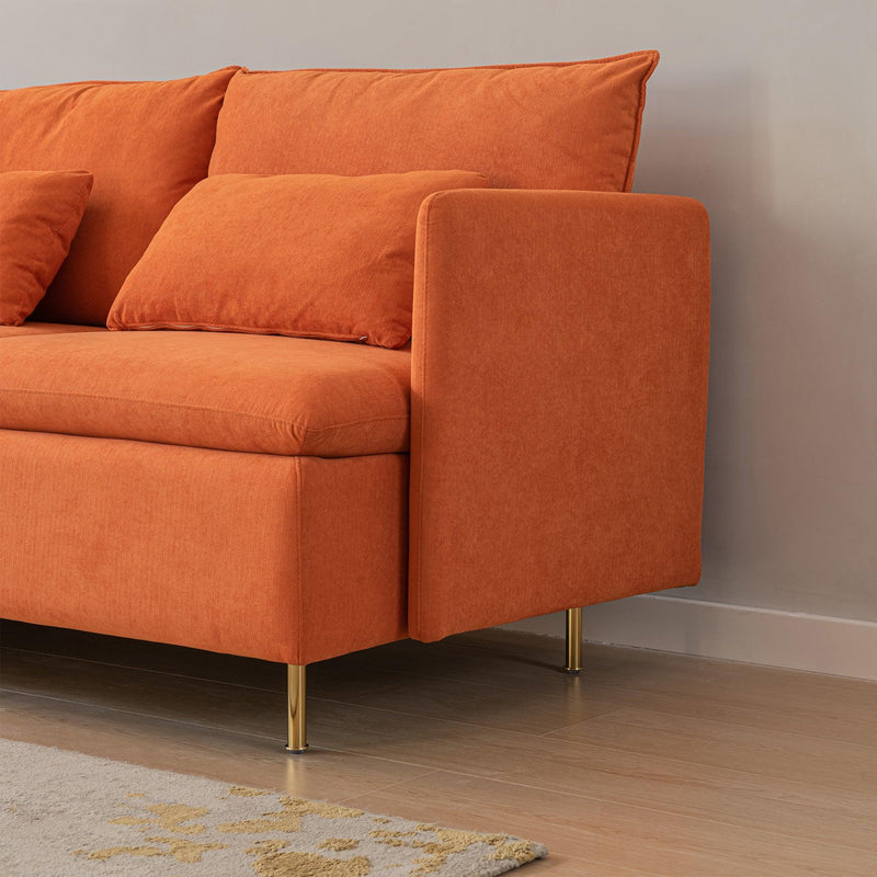 Modular L-shaped Corner sofa ,Left Hand Facing Sectional Couch,Orange Cotton Linen-90.9''
