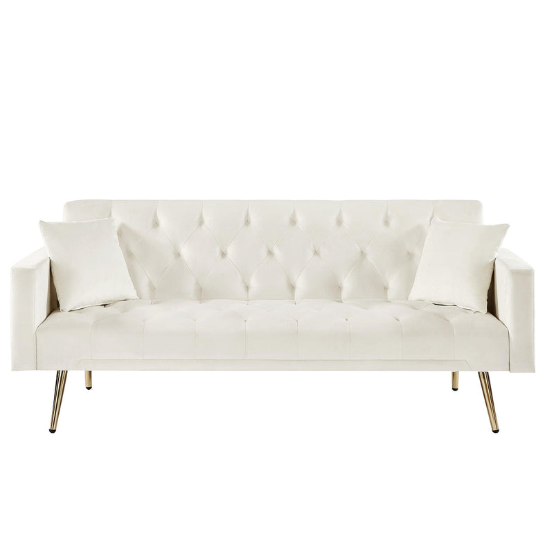 Cream White Convertible Folding Futon Sofa Bed , Sleeper Sofa Couch for Compact Living Space.