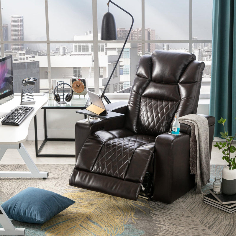 Motion Recliner with USB Charging Port and Hidden ArmStorage, Home Theater Seating with 2 Convenient Cup Holders Design and 360° Swivel Tray Table
