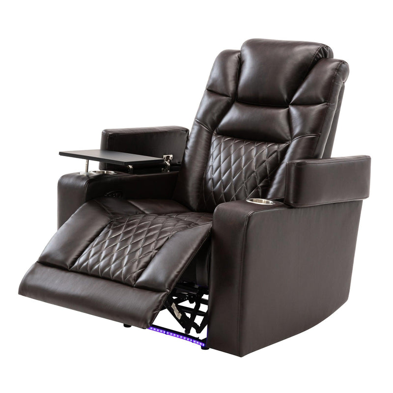 Motion Recliner with USB Charging Port and Hidden ArmStorage, Home Theater Seating with 2 Convenient Cup Holders Design and 360° Swivel Tray Table