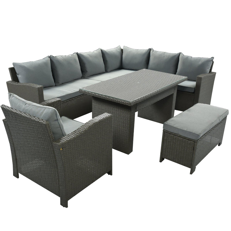 Patio Furniture Set, 6 PCS Outdoor Conversation Set, Dining Table Chair with Bench and Cushions(As same as WY000262AAE)