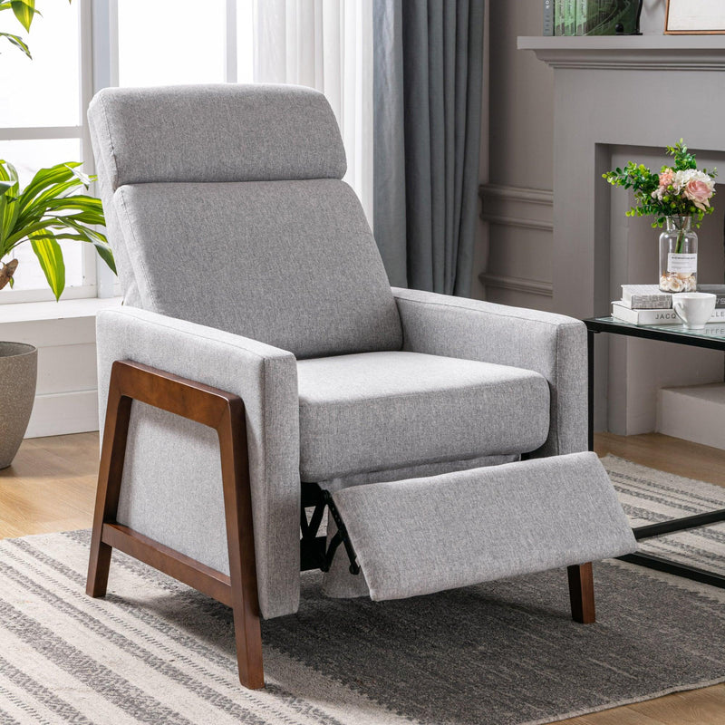 Wood-Framed Upholstered Recliner Chair Adjustable Home Theater Seating with Thick Seat Cushion and BackrestModern Living Room Recliners，Gray
