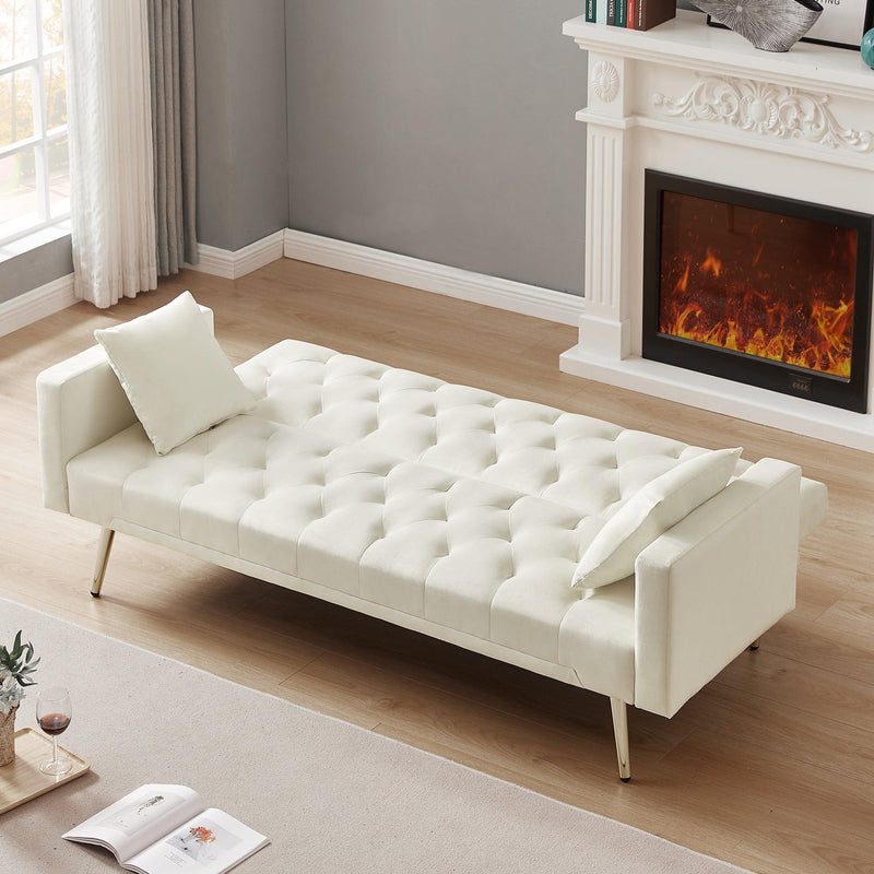 Cream White Convertible Folding Futon Sofa Bed , Sleeper Sofa Couch for Compact Living Space.