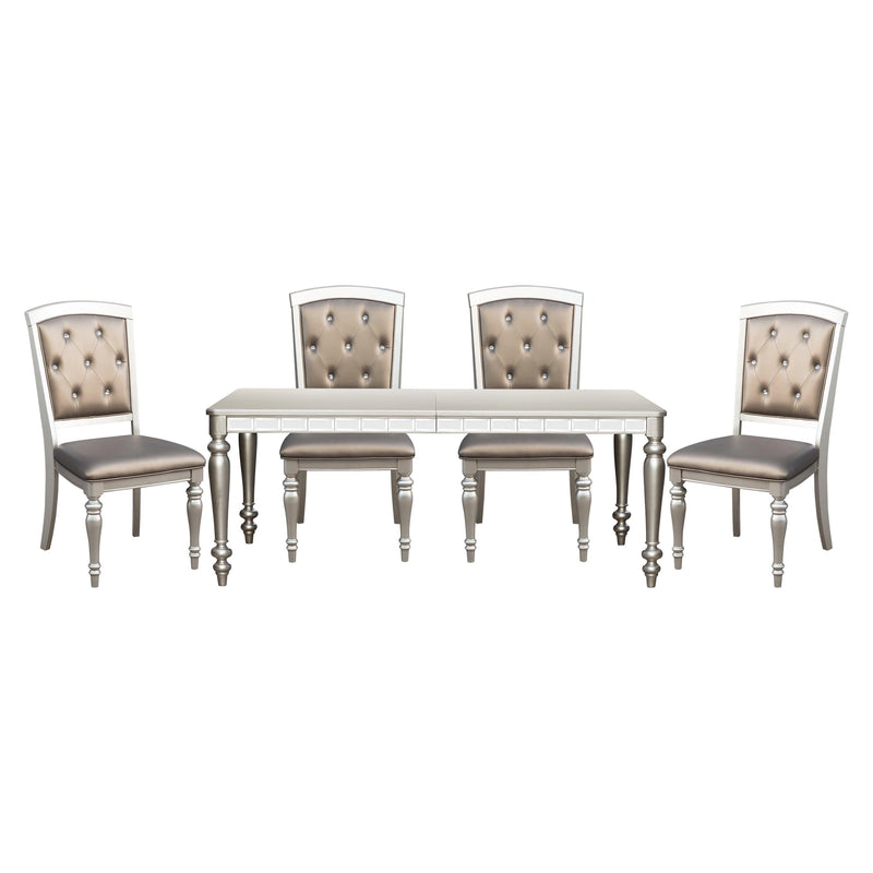 Glamorous Silver Finish Dining Set 5pc Dining Table 4x Side Chairs Crystal Button Tufted UpholsteredModern Style Furniture