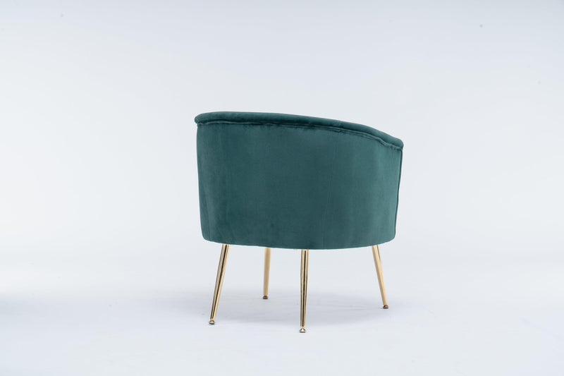Velvet Accent Armchair Tub Barrel Chair With Gold Metal Legs,Dark Green