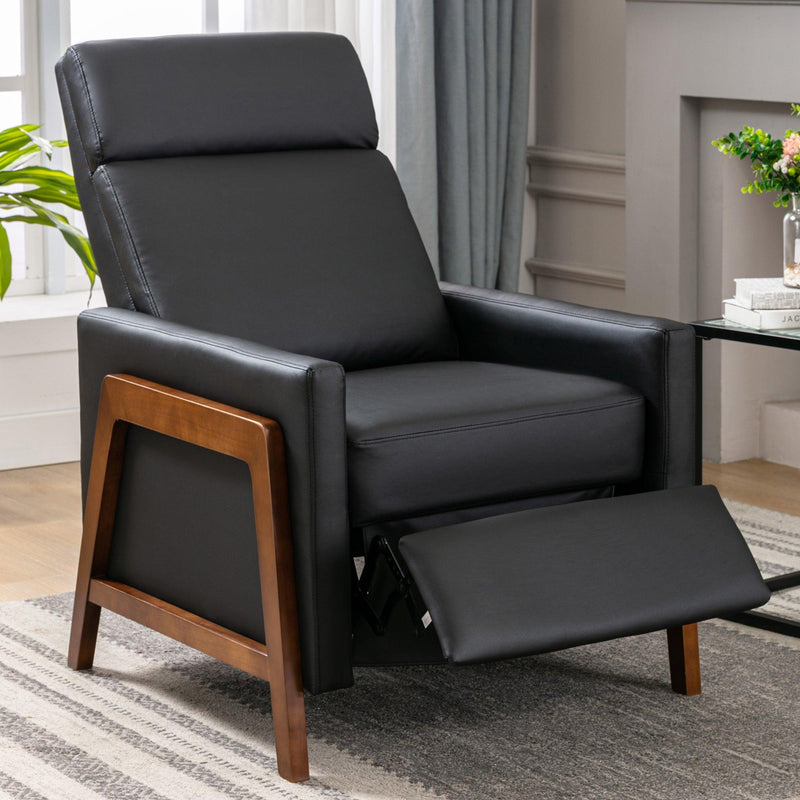 Wood-Framed PU Leather Recliner Chair Adjustable Home Theater Seating with Thick Seat Cushion and BackrestModern Living Room Recliners，Black