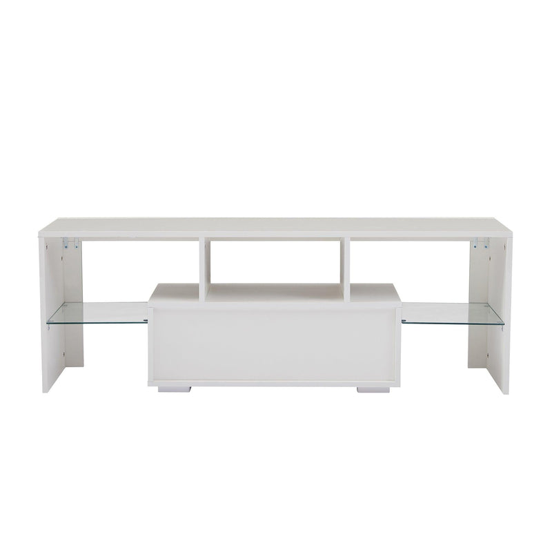 20 minutes quick assemble White morden TV Stand with LED Lights,high glossy front TV Cabinet,can be assembled in Lounge Room, Living Room or Bedroom,color:WHITE