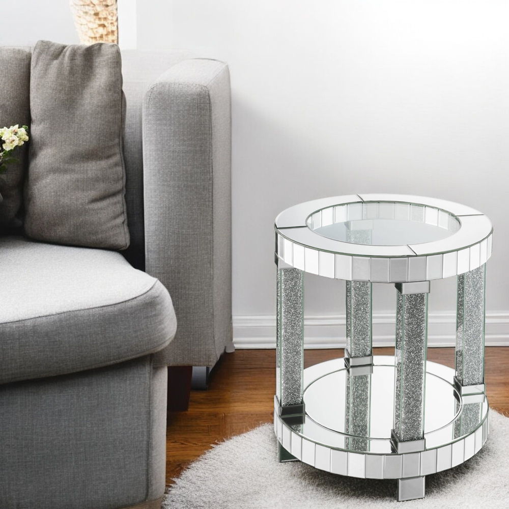 Noralie - 20" Round End Table - Mirrored & Faux Diamonds - Urban Living Furniture (Los Angeles, CA)