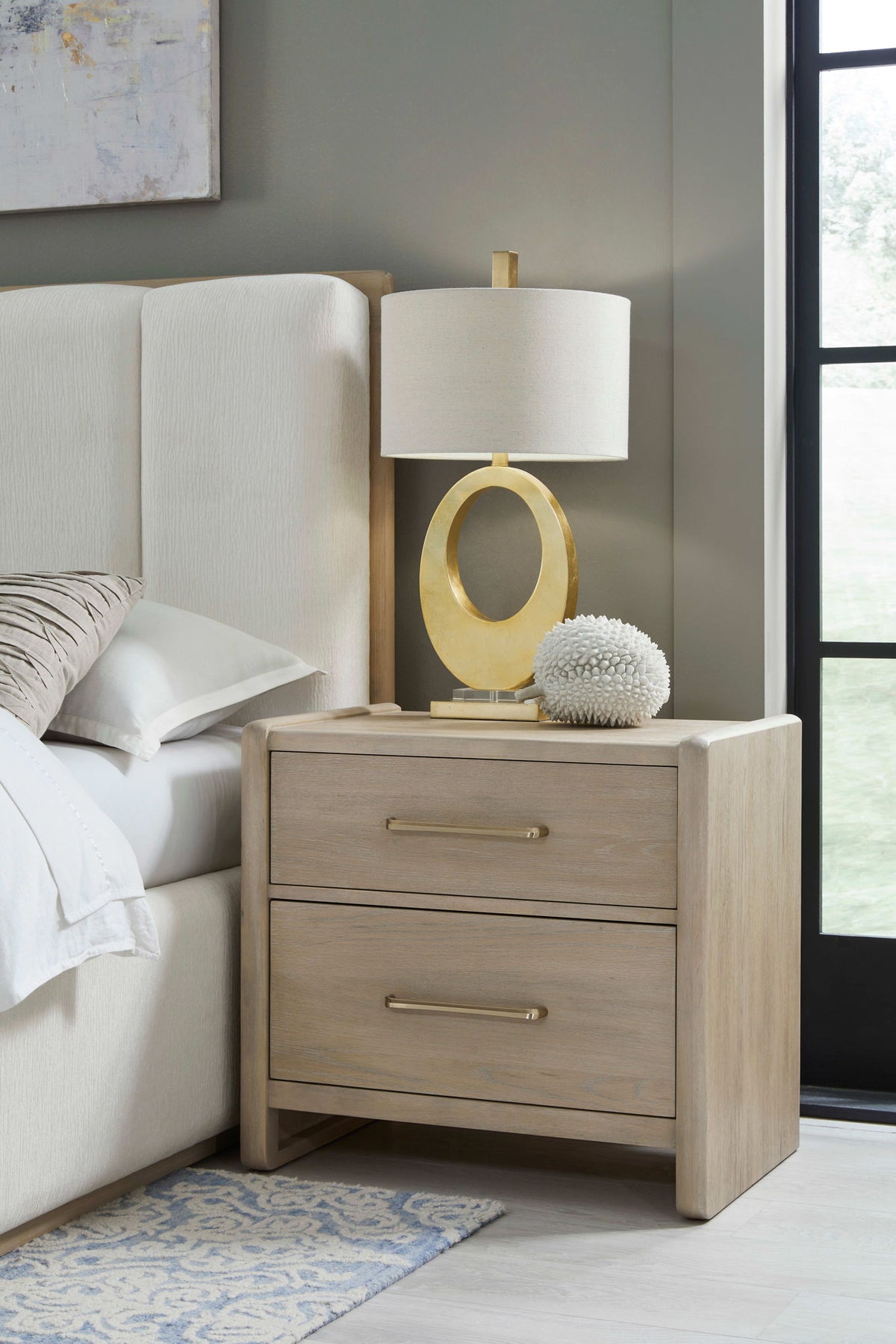 Gardenia - 2 Drawer Oak Wood Nightstand - Chai