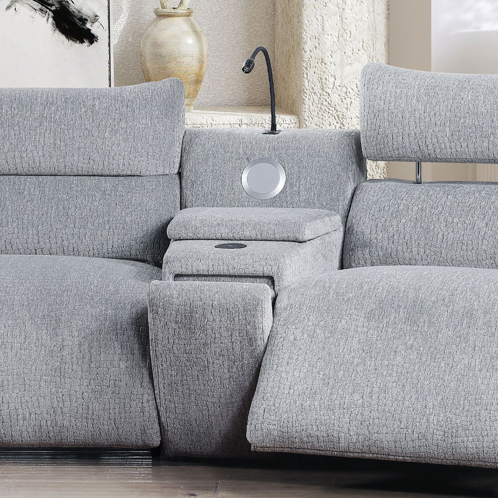 Fullar - Modular Console With Speaker & Cup Holder - Light Gary Chenille - Urban Living Furniture (Los Angeles, CA)