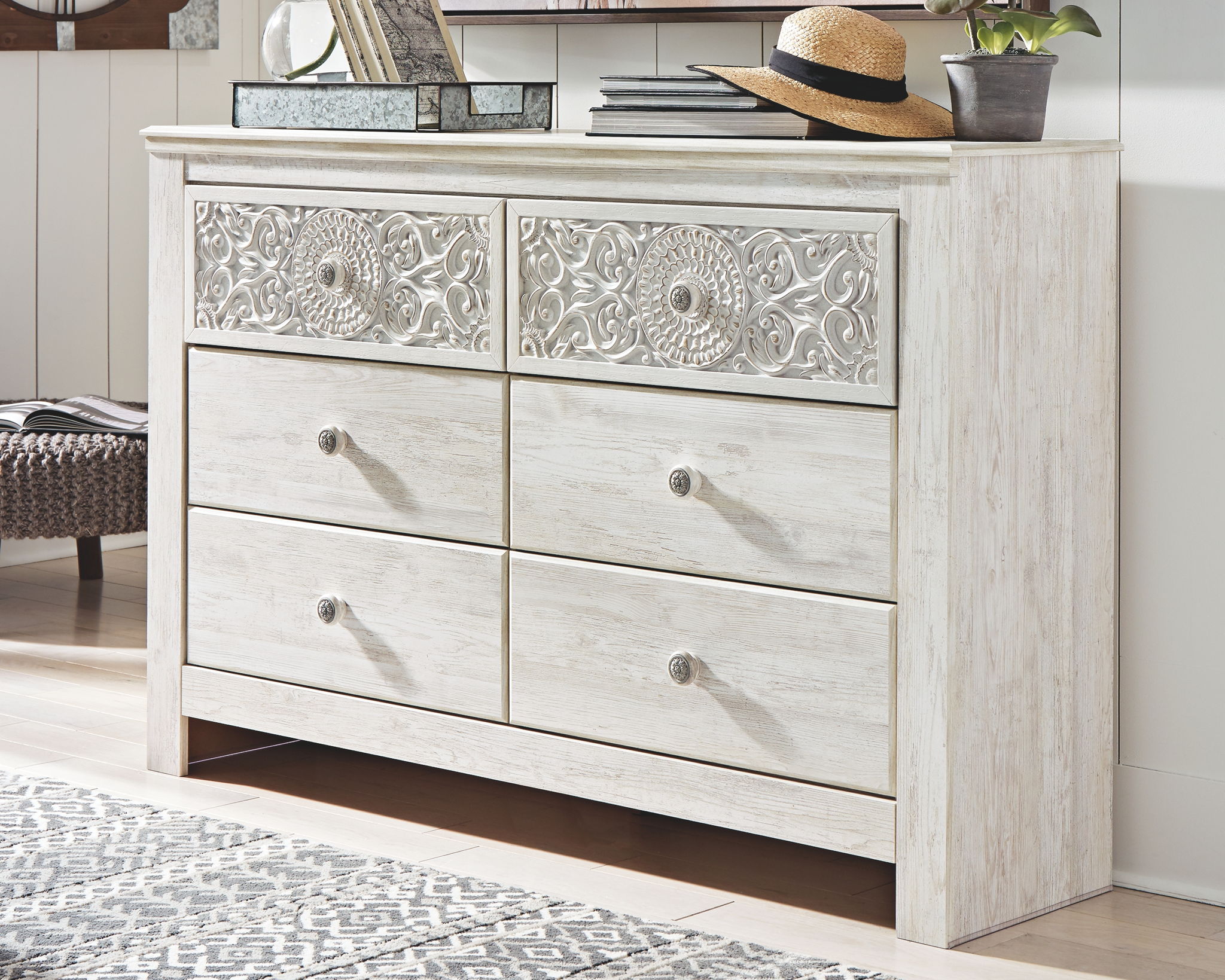 Paxberry - Whitewash - Six Drawer Dresser - Medallion Drawer Pulls - Urban Living Furniture (Los Angeles, CA)