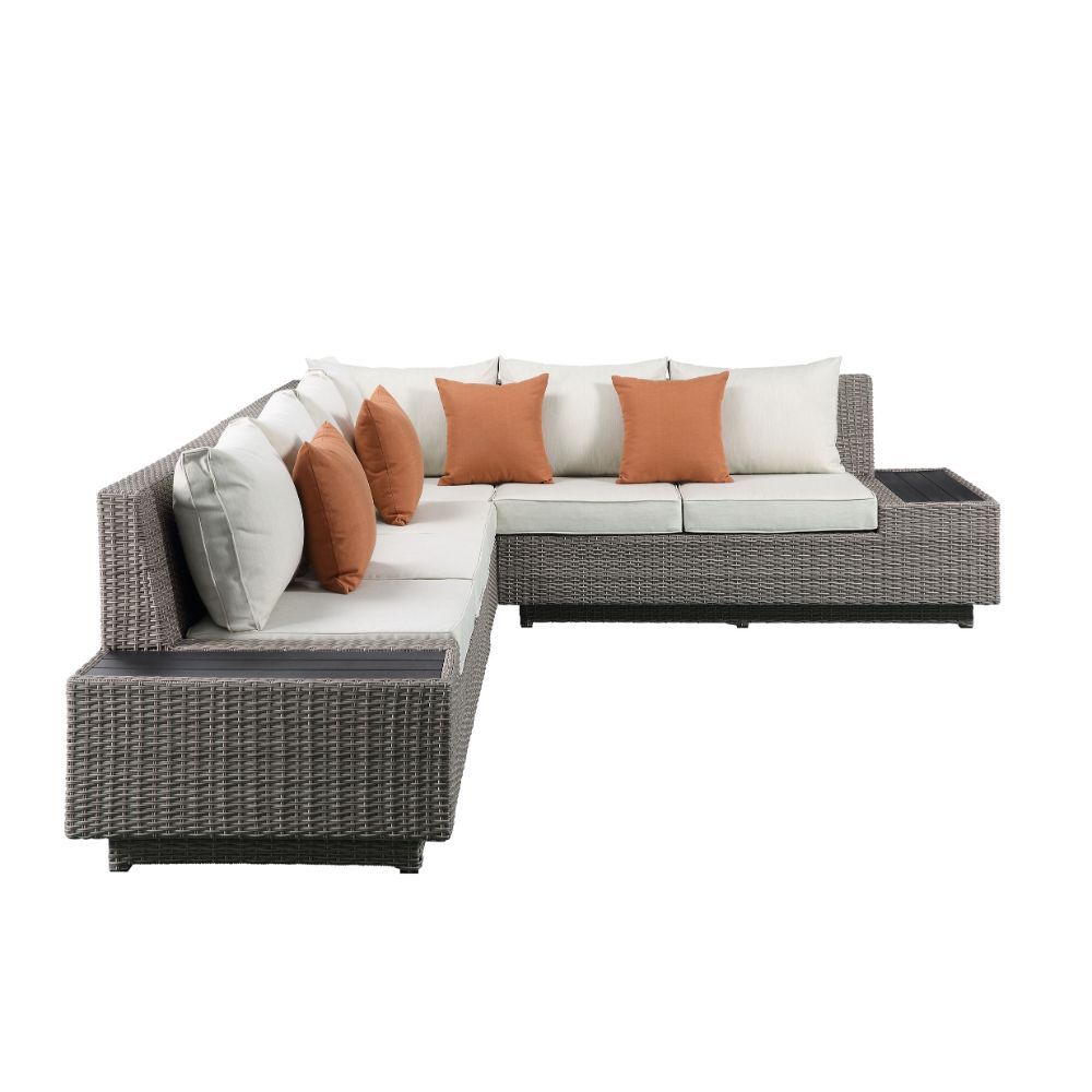 Salena - Patio Sectional Sofa With 4 Pillows & Coffee Table - Beige Fabric & Gray Wicker - Urban Living Furniture (Los Angeles, CA)