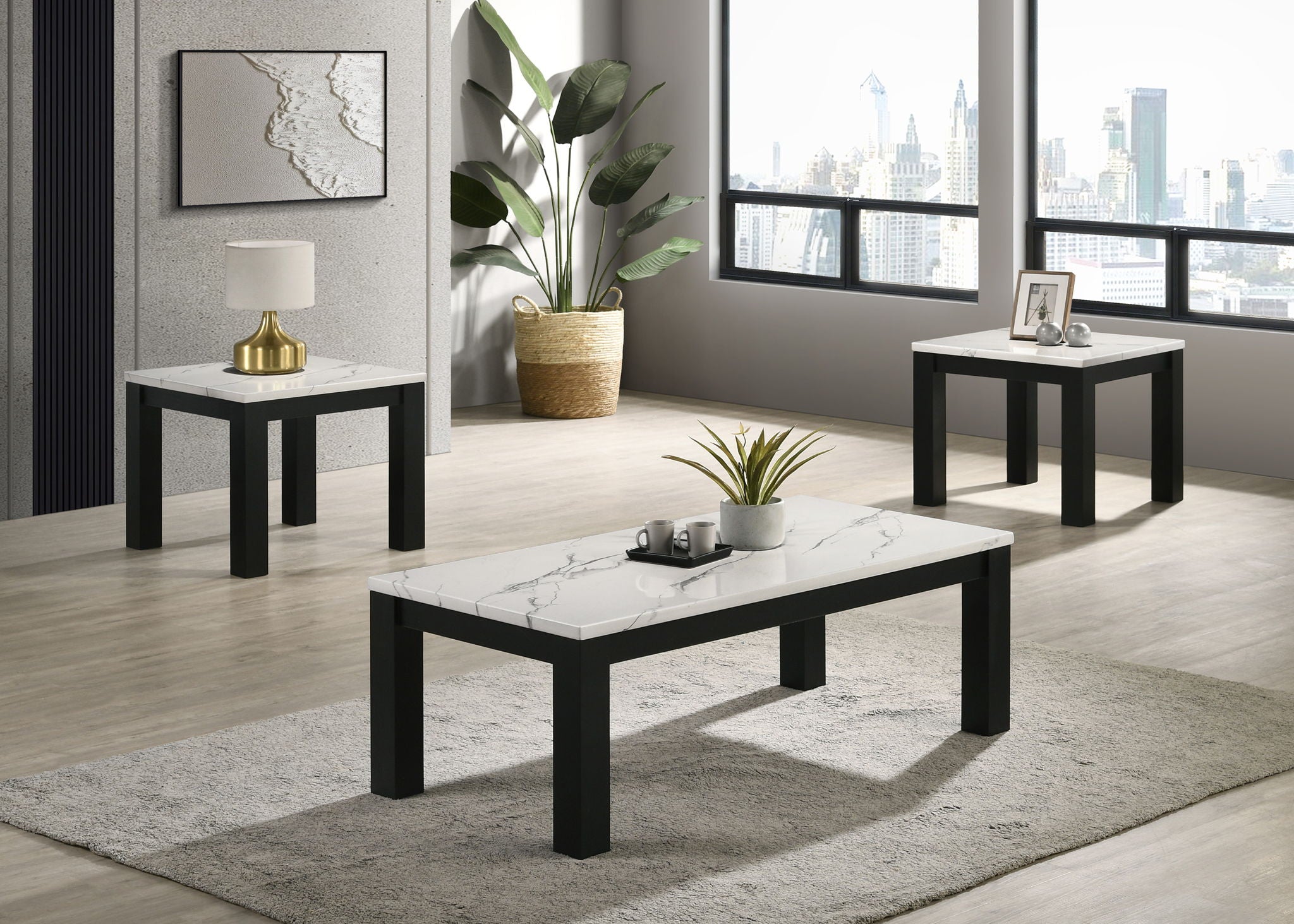 Ivy - 3 Piece Faux Marble White Cocktail Set - White / Black - Urban Living Furniture (Los Angeles, CA)