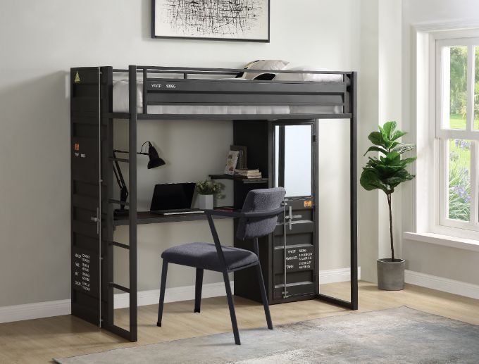 Cargo - Twin Loft Bed With Desk & Wardrobe - Gunmetal - Urban Living Furniture (Los Angeles, CA)