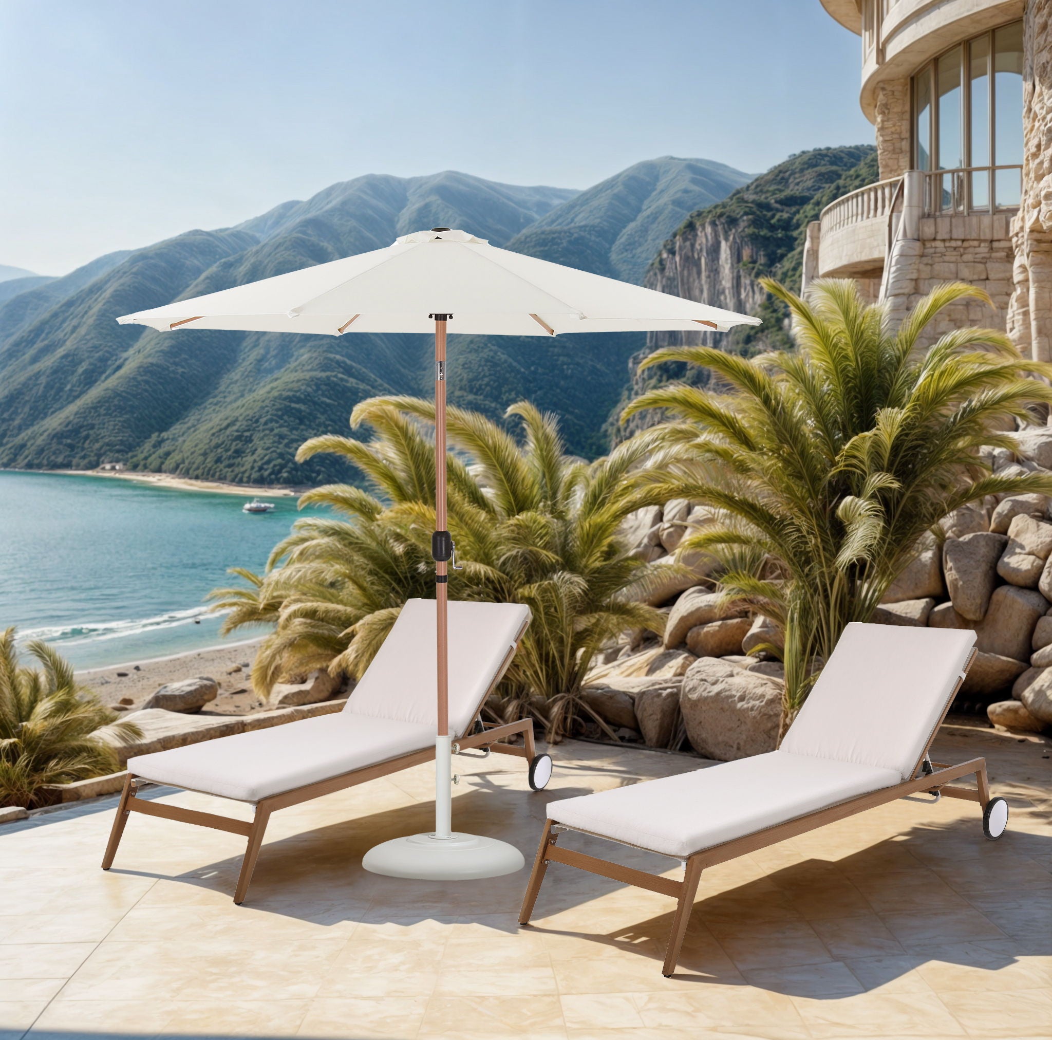Fiji - Aluminum Patio Umbrella With Round White And Teak Base - Urban Living Furniture (Los Angeles, CA)