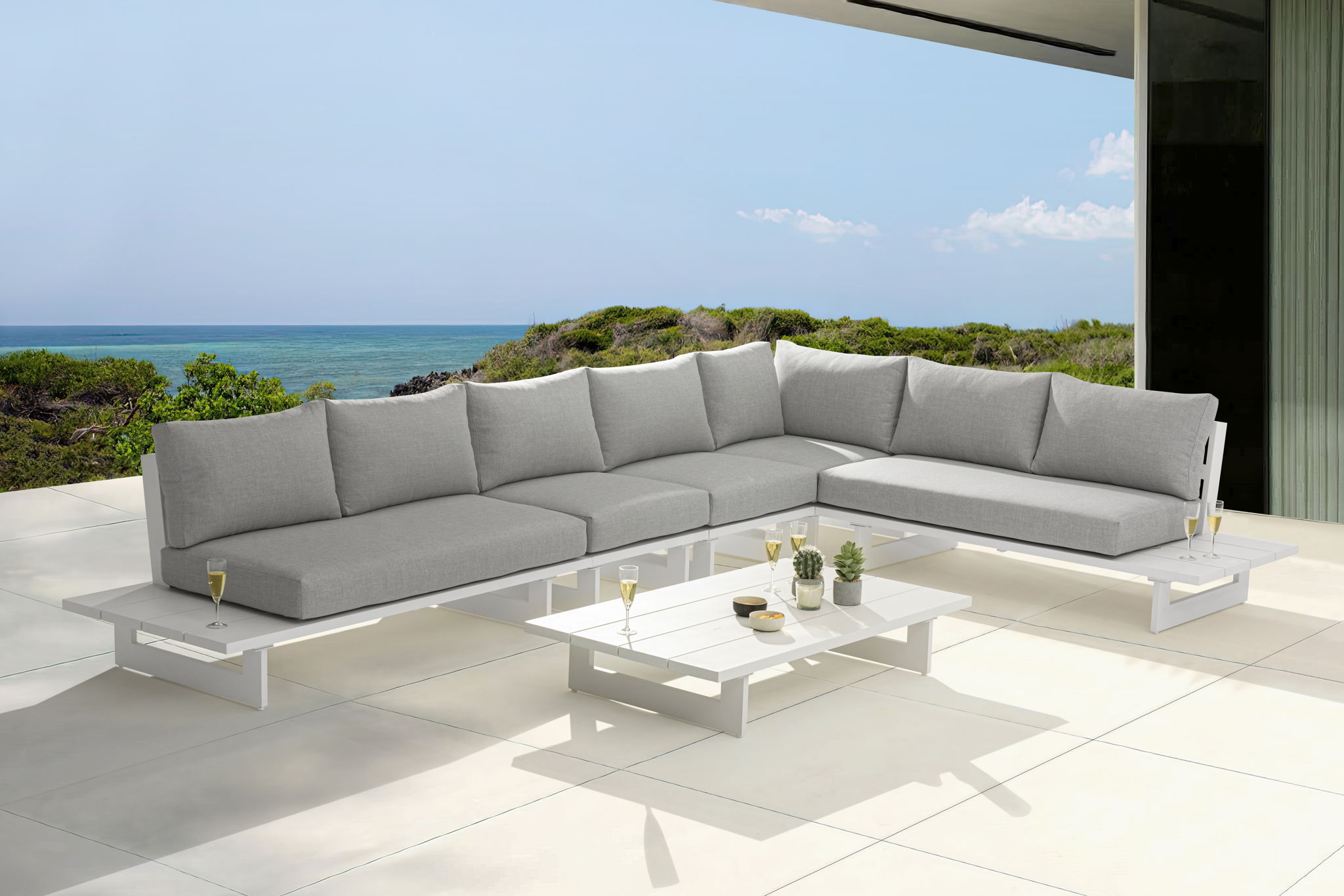 Maldives - 5 Piece Water Resistant Outdoor Patio Modular Sectional With White Base - Urban Living Furniture (Los Angeles, CA)