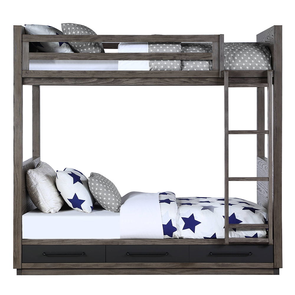Estevon - Twin Over Twin Bunk Bed With Storage - Gray Oak - Urban Living Furniture (Los Angeles, CA)