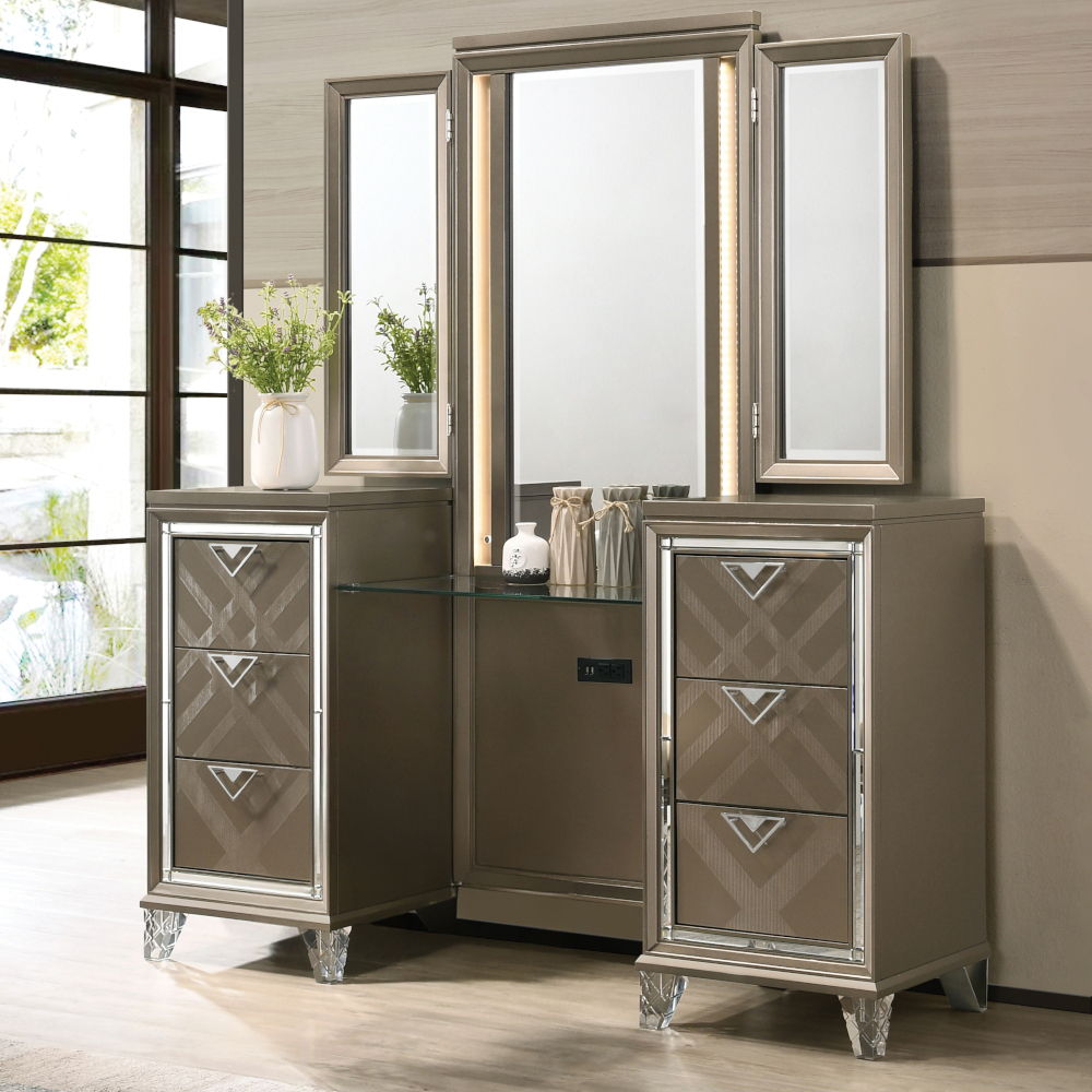 Skylar - Vanity Desk & Mirror - Dark Champagne - Urban Living Furniture (Los Angeles, CA)