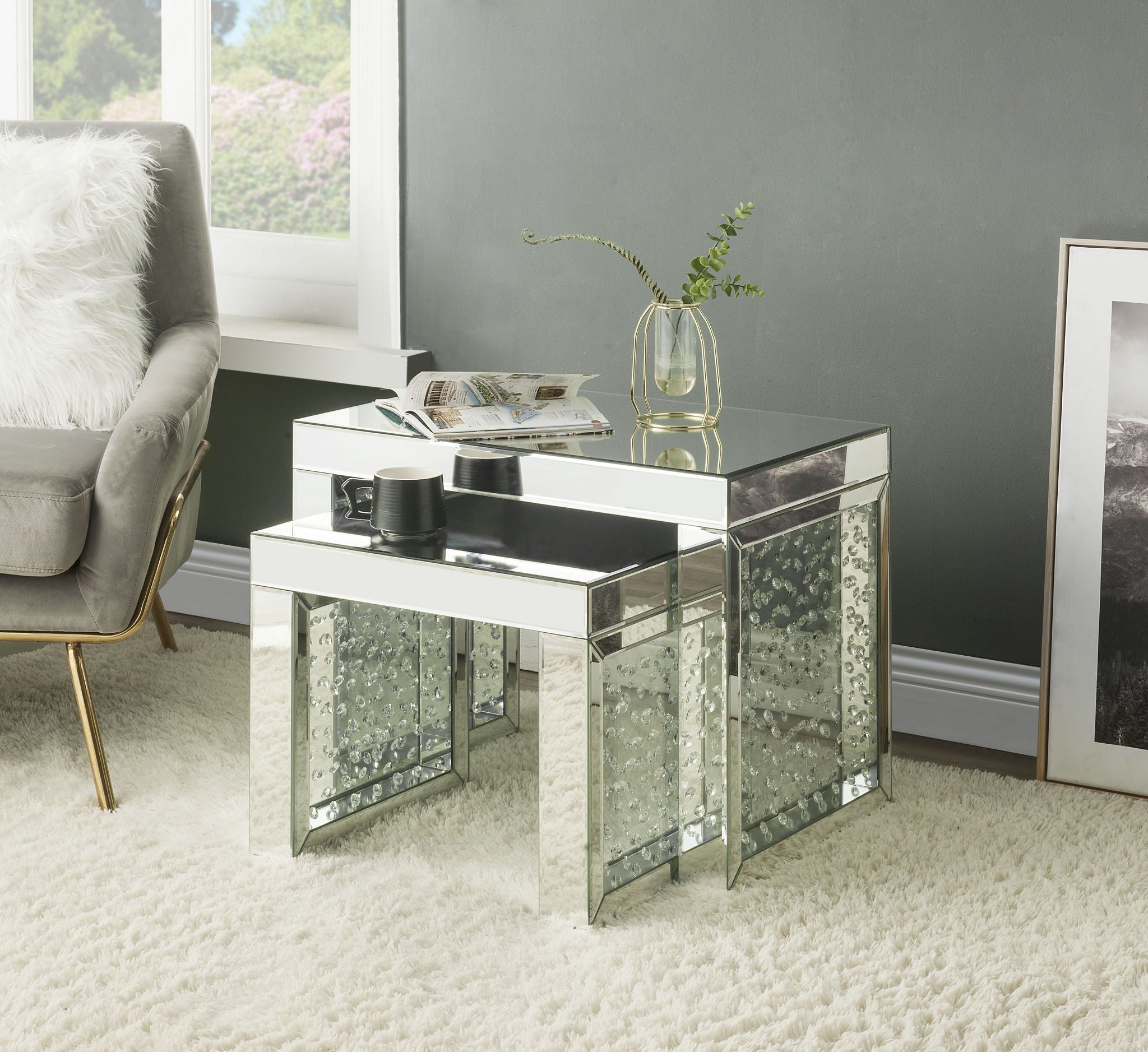Nysa - 16" Accent Table - Mirrored & Faux Crystals Inlay - Urban Living Furniture (Los Angeles, CA)