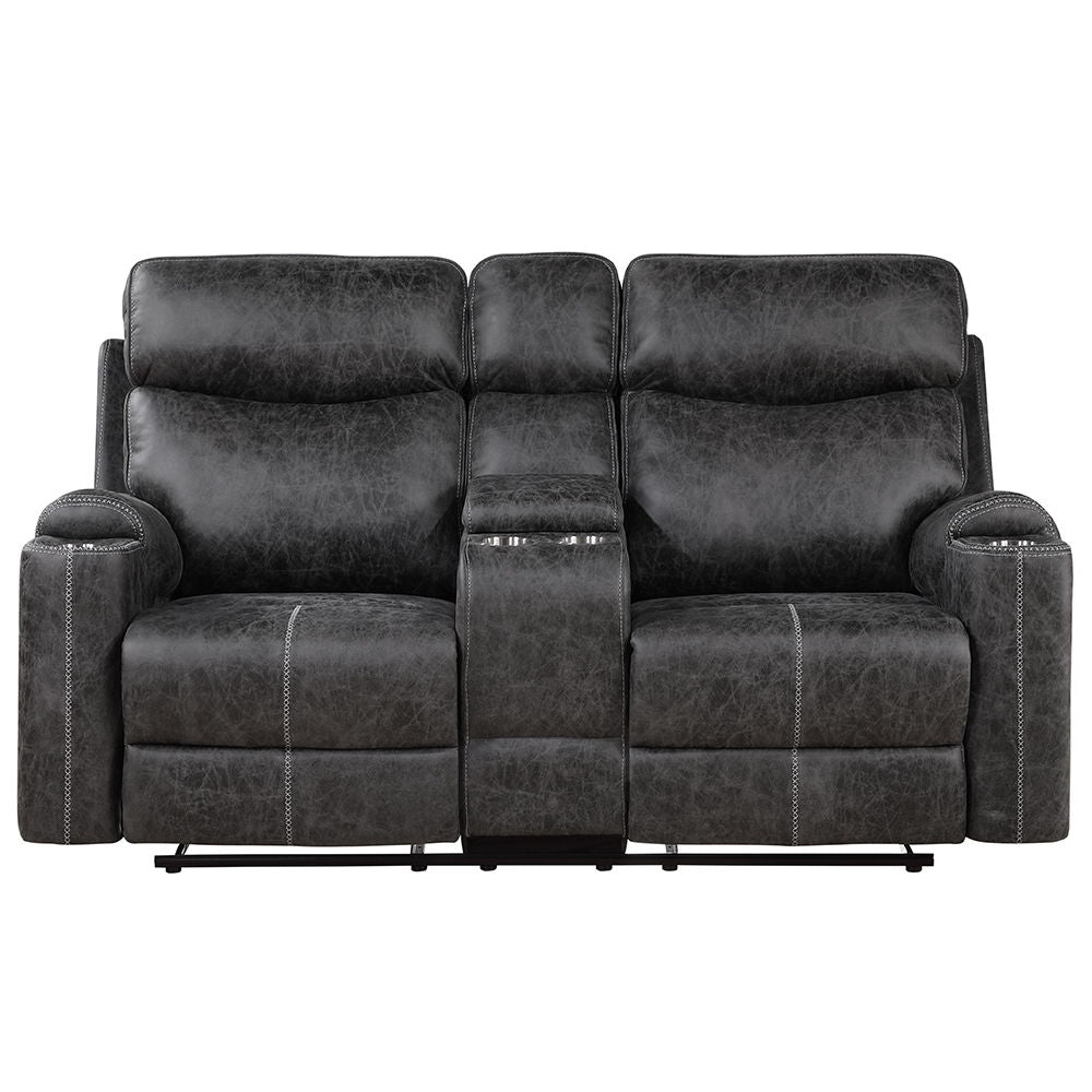 Hirah - Motion Loveseat With Console & USB Port - Dark Gray Polish Microfiber - Urban Living Furniture (Los Angeles, CA)