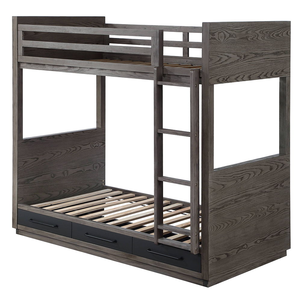 Estevon - Twin Over Twin Bunk Bed With Storage - Gray Oak - Urban Living Furniture (Los Angeles, CA)