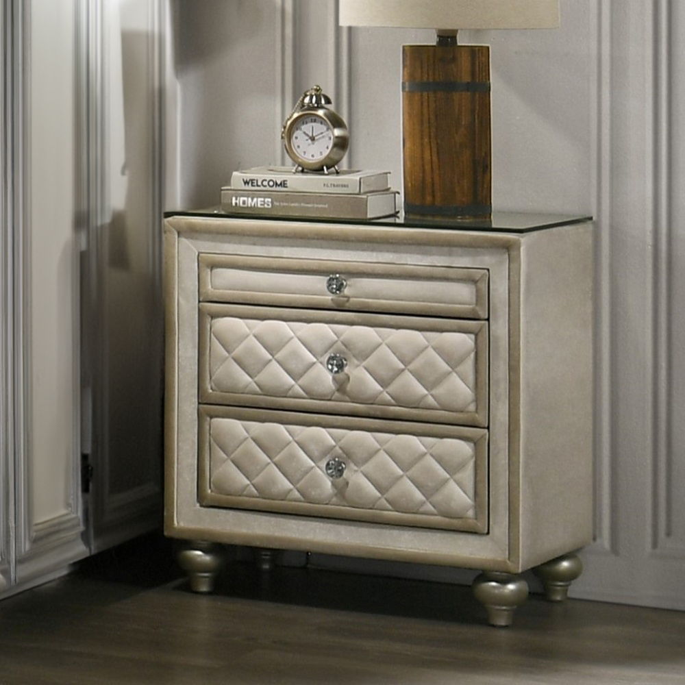Lucienne - Nightstand - Beige Velvet - Urban Living Furniture (Los Angeles, CA)