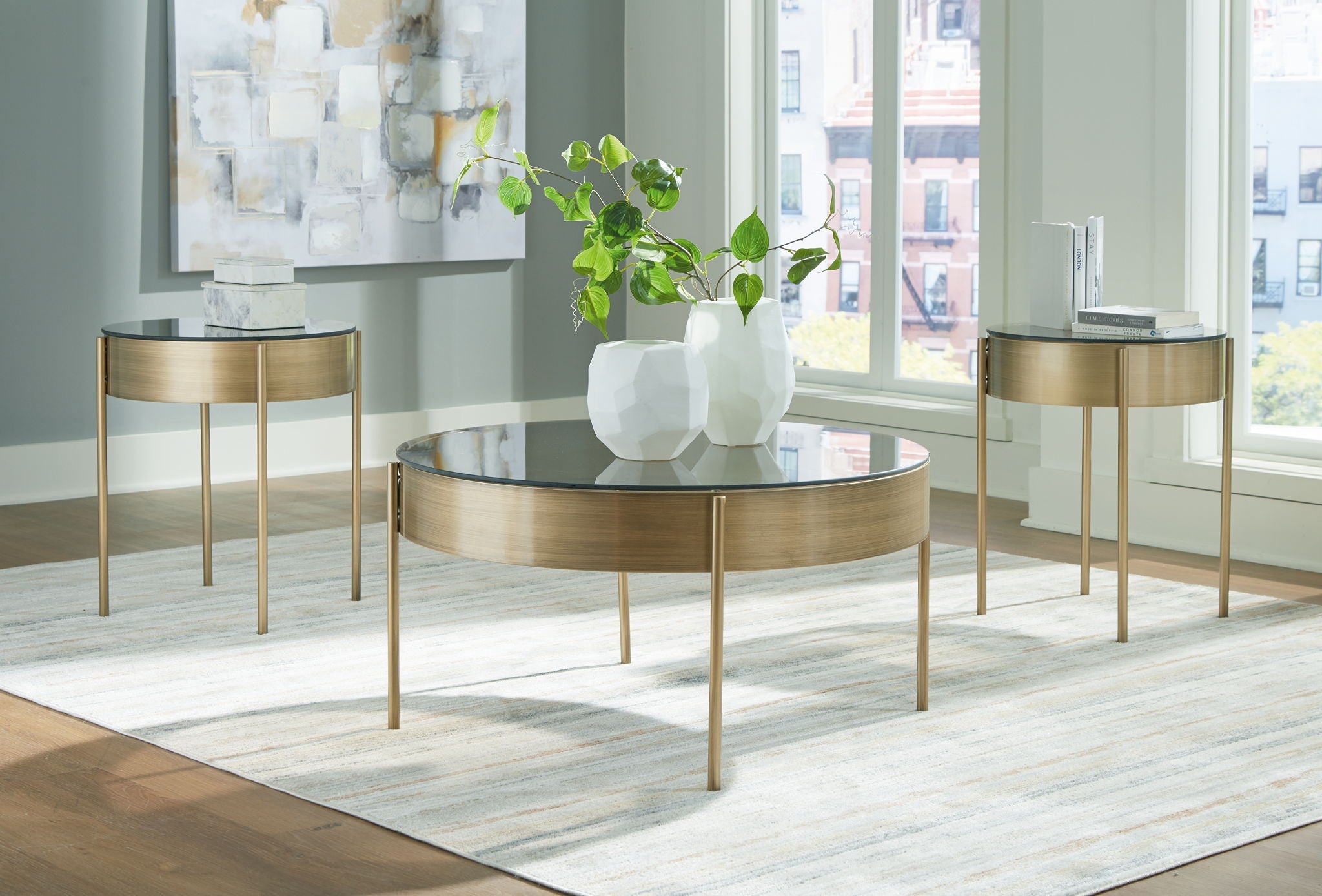 Jettaya - Brushed Brass - Occasional Table Set (Set of 3) - Urban Living Furniture (Los Angeles, CA)