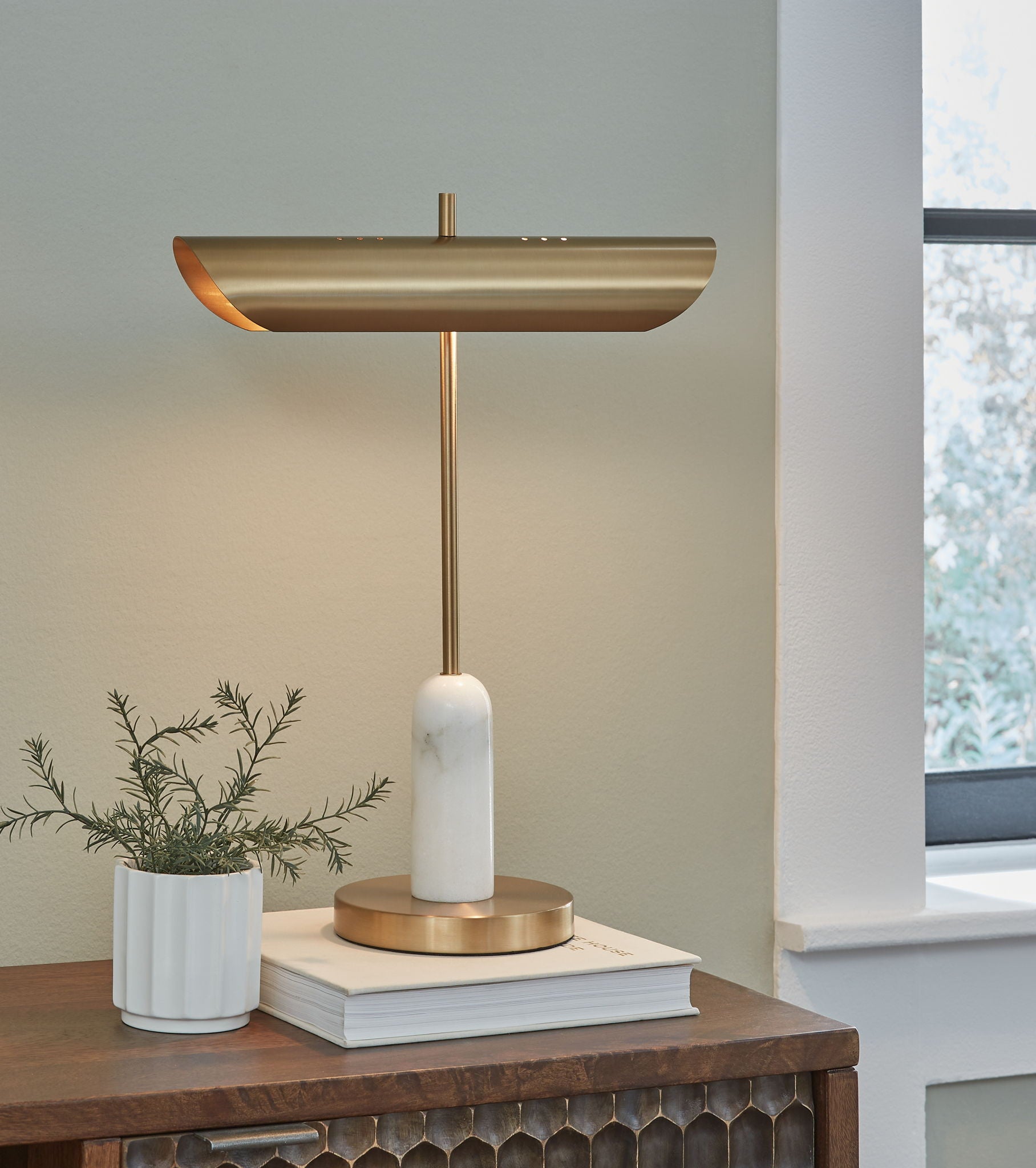 Rowleigh - Gold Finish / White - Marble Desk Lamp - Urban Living Furniture (Los Angeles, CA)