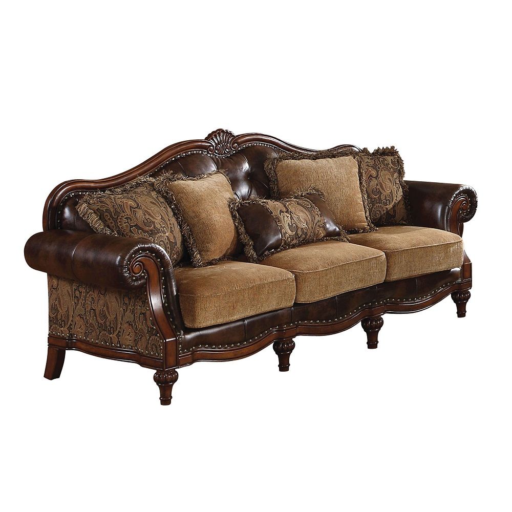 Dreena - Sofa With 5 Pillows - Two Tone Brown Synthetic Leather & Chenille Cherry - Urban Living Furniture (Los Angeles, CA)