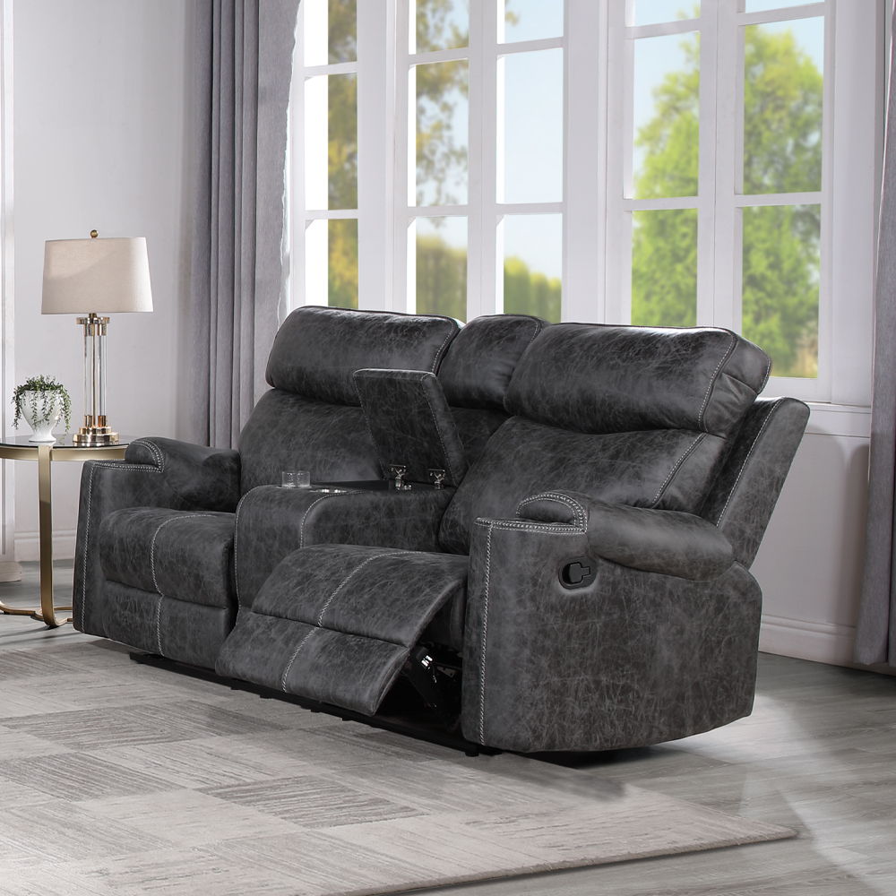 Hirah - Motion Loveseat With Console & USB Port - Dark Gray Polish Microfiber - Urban Living Furniture (Los Angeles, CA)