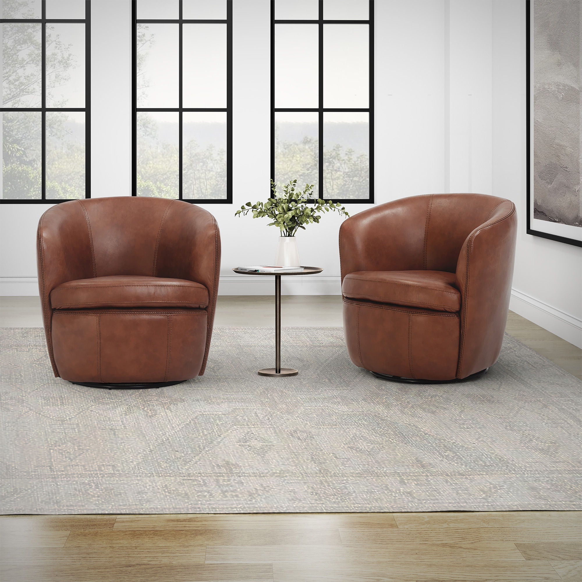 Barolo - 100% Italian Leather Swivel Club Chair (Set of 2) - Urban Living Furniture (Los Angeles, CA)