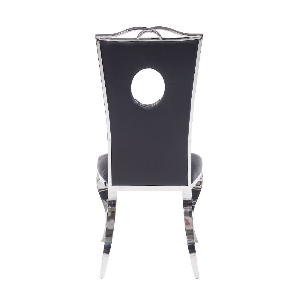 Cyrene - Side Chair (Set of 2) - Black Synthetic Leather & Stainless Steel
