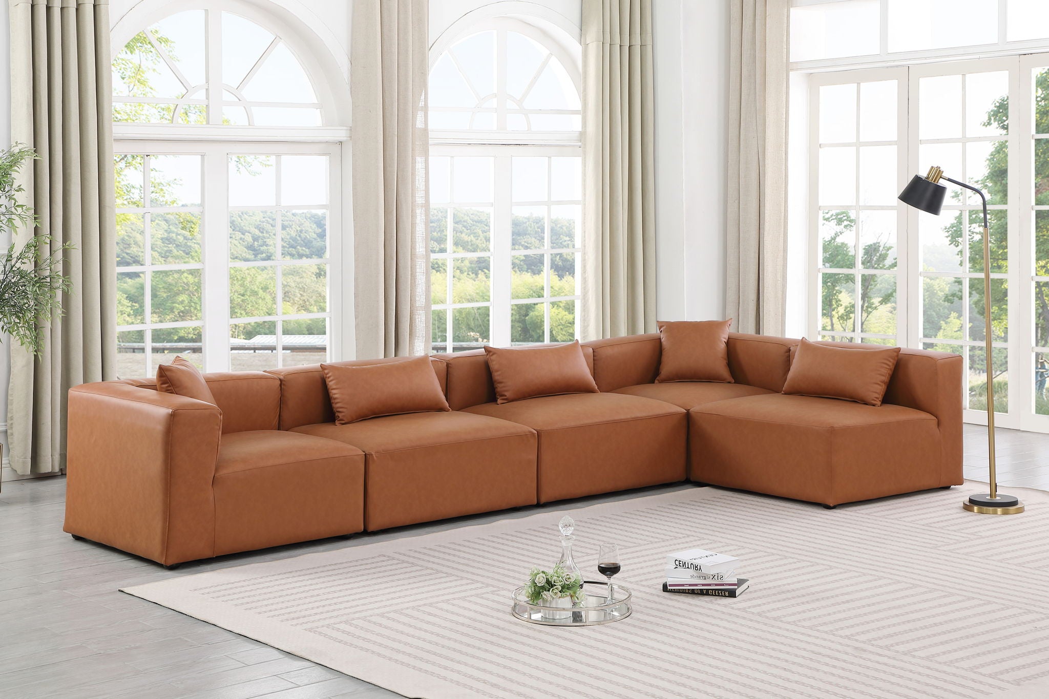Cube - 5 Piece Modular Sectional - Cognac - Urban Living Furniture (Los Angeles, CA)
