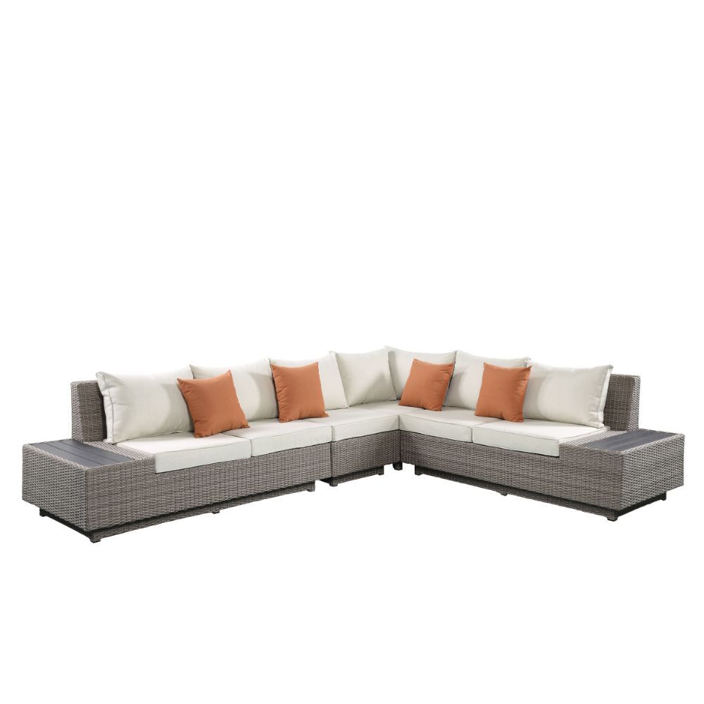 Salena - Patio Sectional Sofa With 4 Pillows & Coffee Table - Beige Fabric & Gray Wicker - Urban Living Furniture (Los Angeles, CA)
