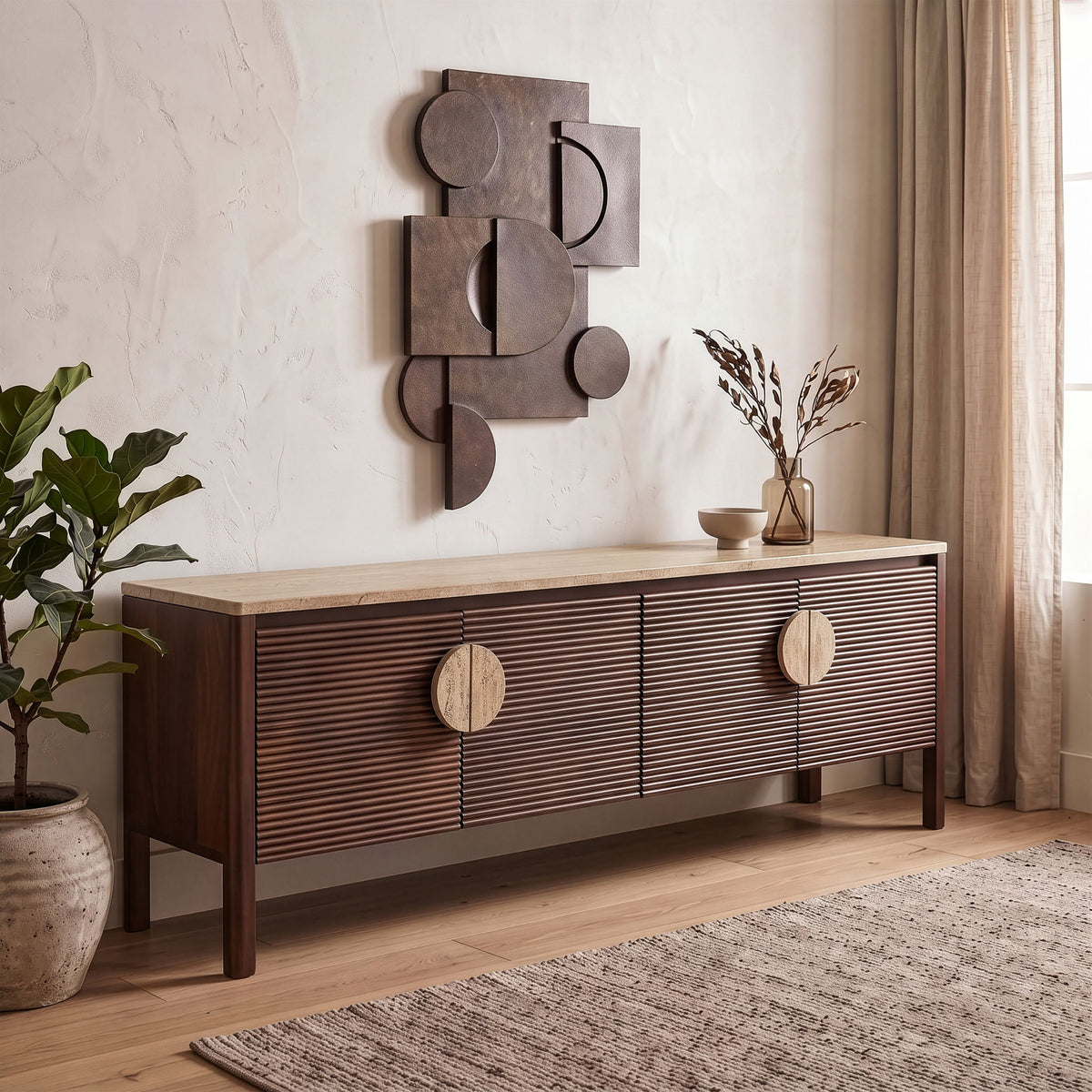 Varenna - 69" Genuine Marble And Acacia Wood Media Console