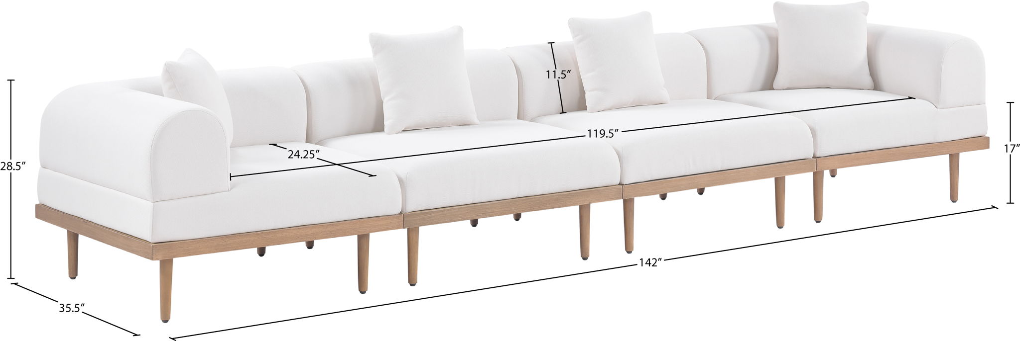 Laguna - 4 Piece Resilient Water Resistant Fabric 142" Upholstered Outdoor Patio Modular Sofa - Urban Living Furniture (Los Angeles, CA)
