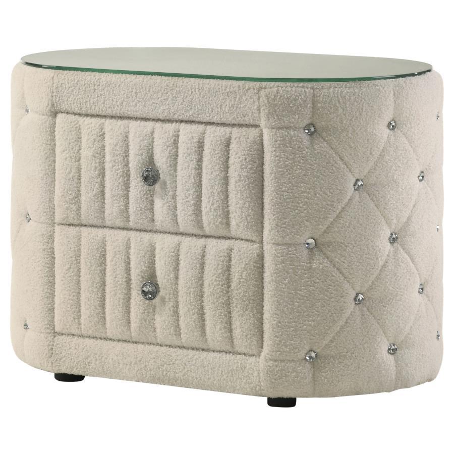 Sonya - 2-Drawer Upholstered Nightstand Bedside Table - Ivory - Urban Living Furniture (Los Angeles, CA)