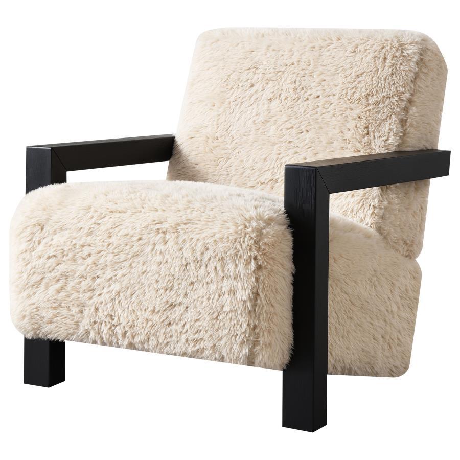 Fitzroy - Faux Fur Upholstered Chair Solid Wood Arms - Latte - Urban Living Furniture (Los Angeles, CA)