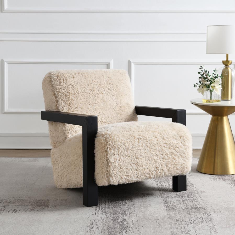 Fitzroy - Faux Fur Upholstered Chair Solid Wood Arms - Latte - Urban Living Furniture (Los Angeles, CA)