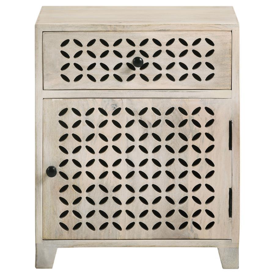 August - 1-Drawer Trellis Pattern Storage Cabinet - White Washed - Urban Living Furniture (Los Angeles, CA)