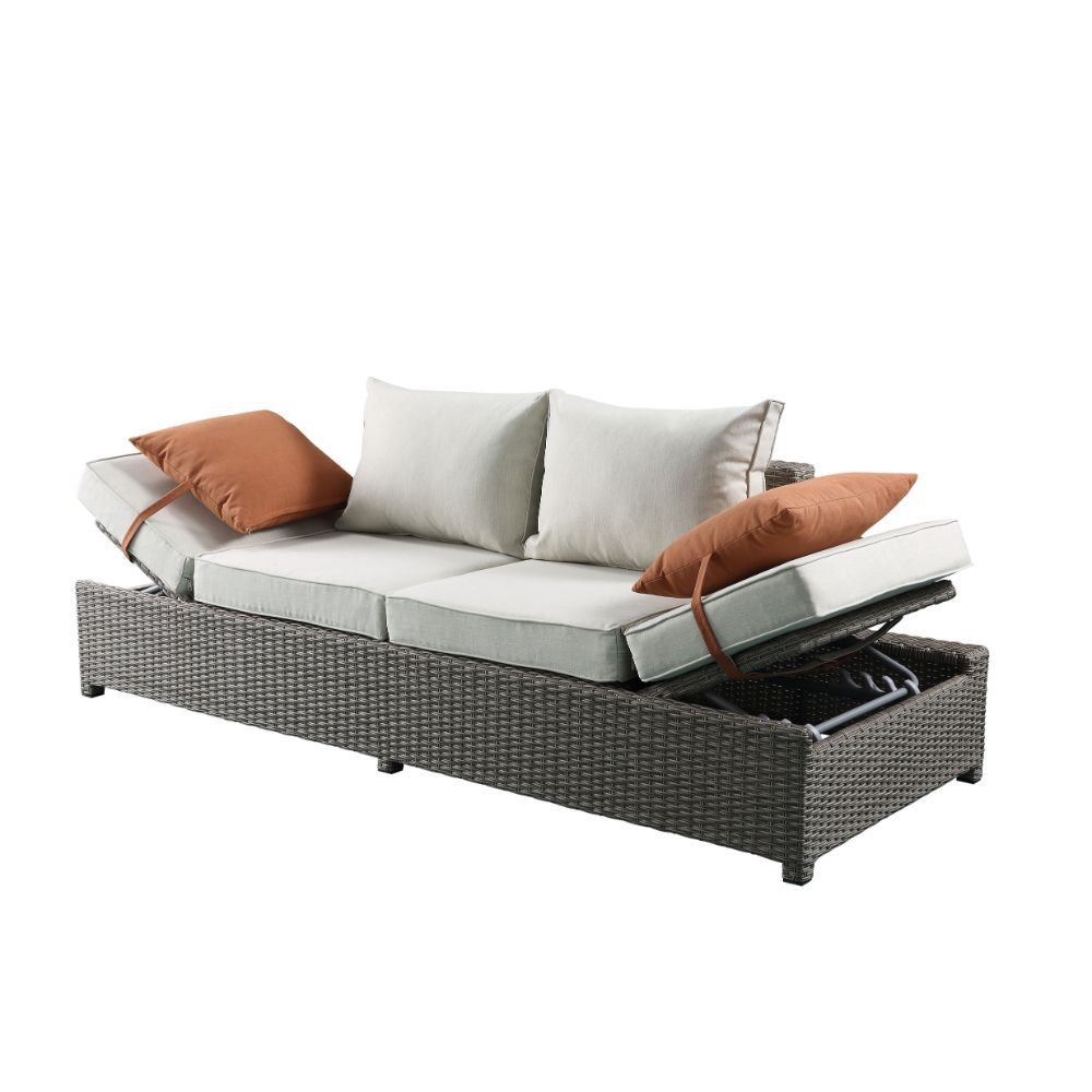 Salena - Patio Sofa With 2 Pillows & Ottoman - Beige Fabric & Gray Wicker - Urban Living Furniture (Los Angeles, CA)