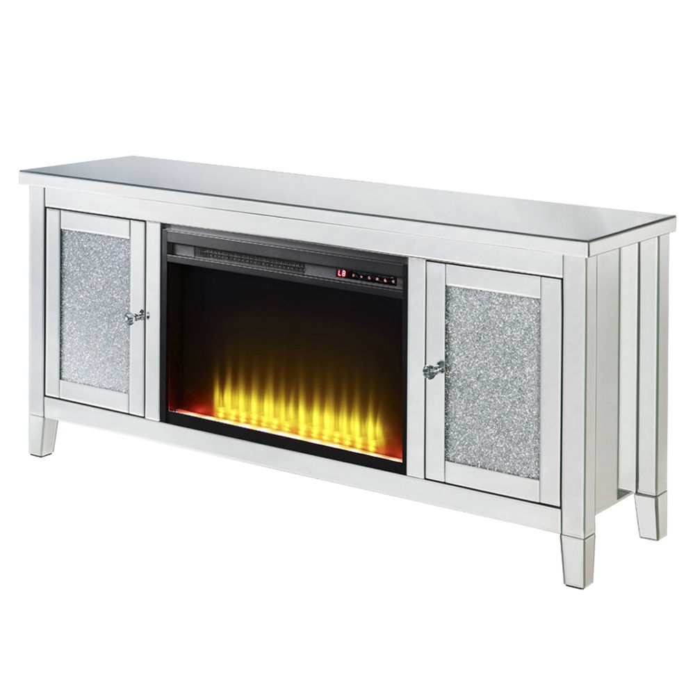 Noralie - 59" X 16" TV Stand With Fireplace - Mirrored & Faux Diamonds
