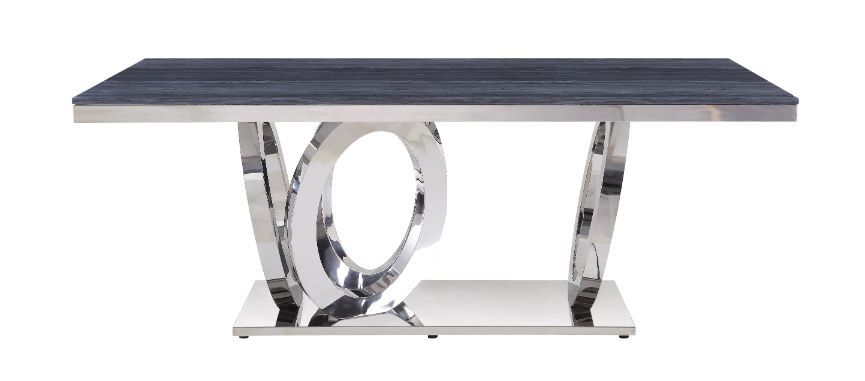 Nasir - Dining Table - Gray Printed Faux Marble Top & Mirrored Silver - Urban Living Furniture (Los Angeles, CA)