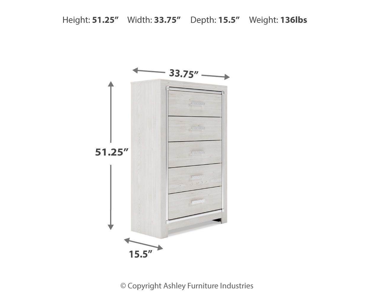 Altyra - White - Five Drawer Chest - Urban Living Furniture (Los Angeles, CA)