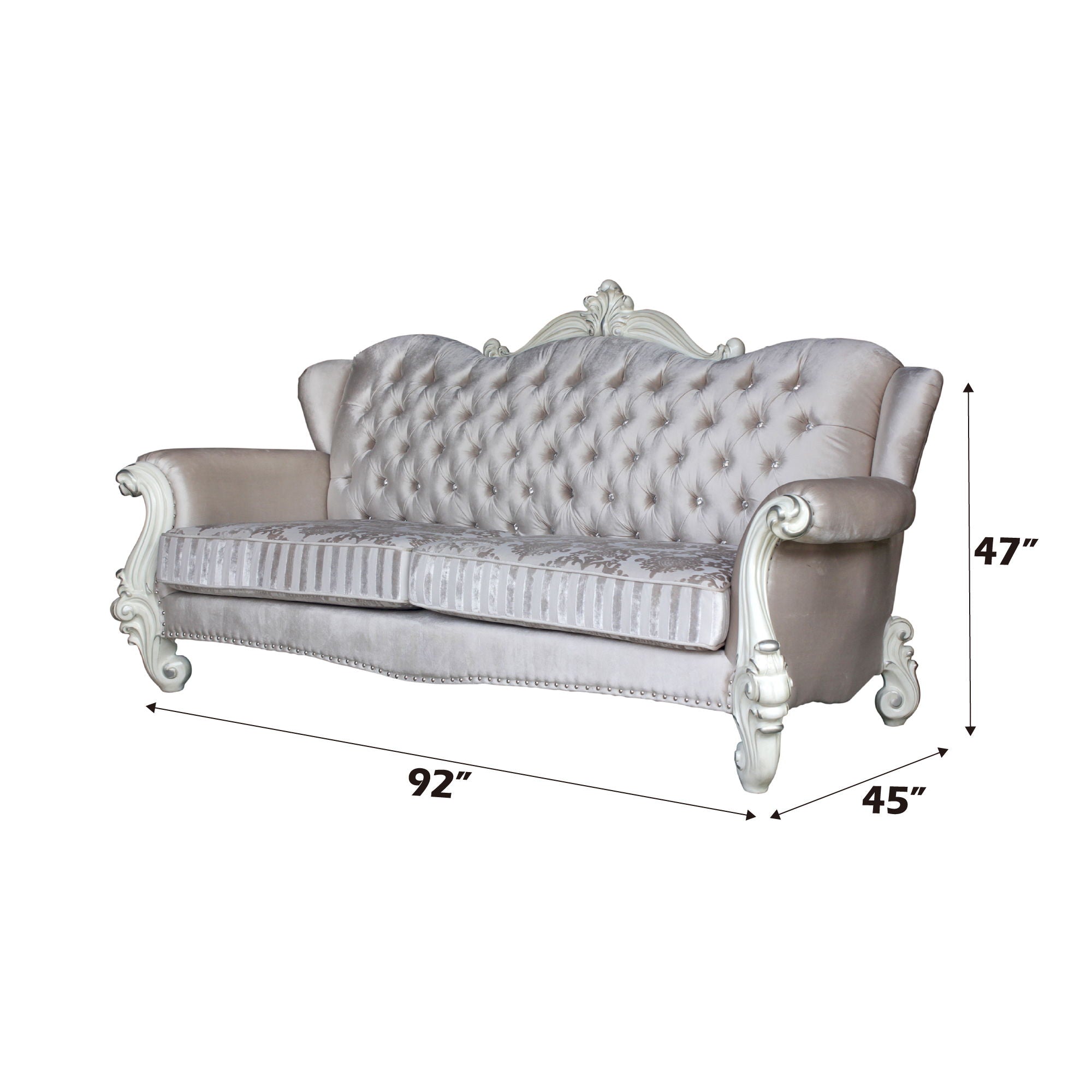 Versailles - 47" Sofa With 5 Pillows - Ivory Fabric & Bone White - Urban Living Furniture (Los Angeles, CA)