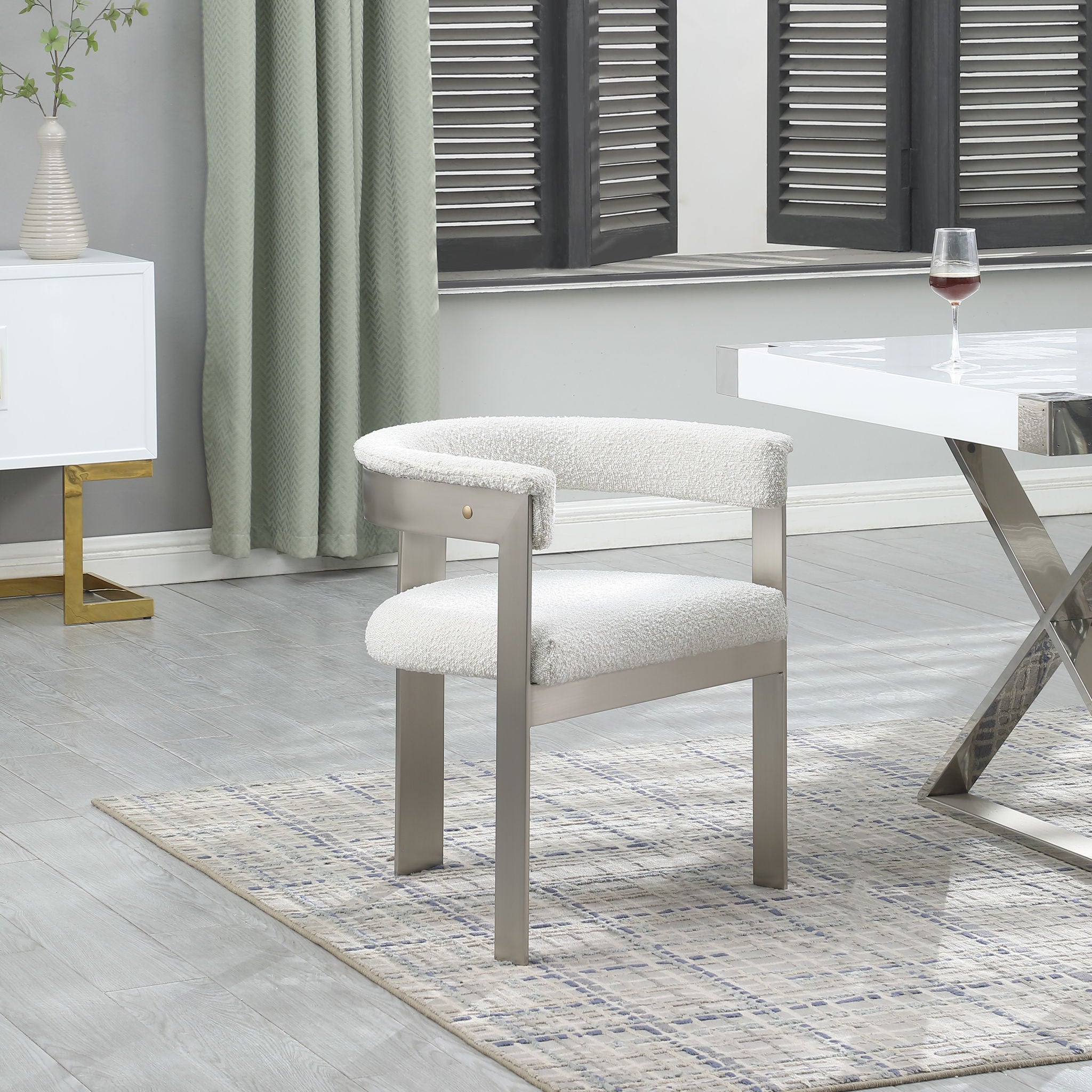 Romeo - Boucle Dining Chair With Silver Base (Set of 2) - Urban Living Furniture (Los Angeles, CA)